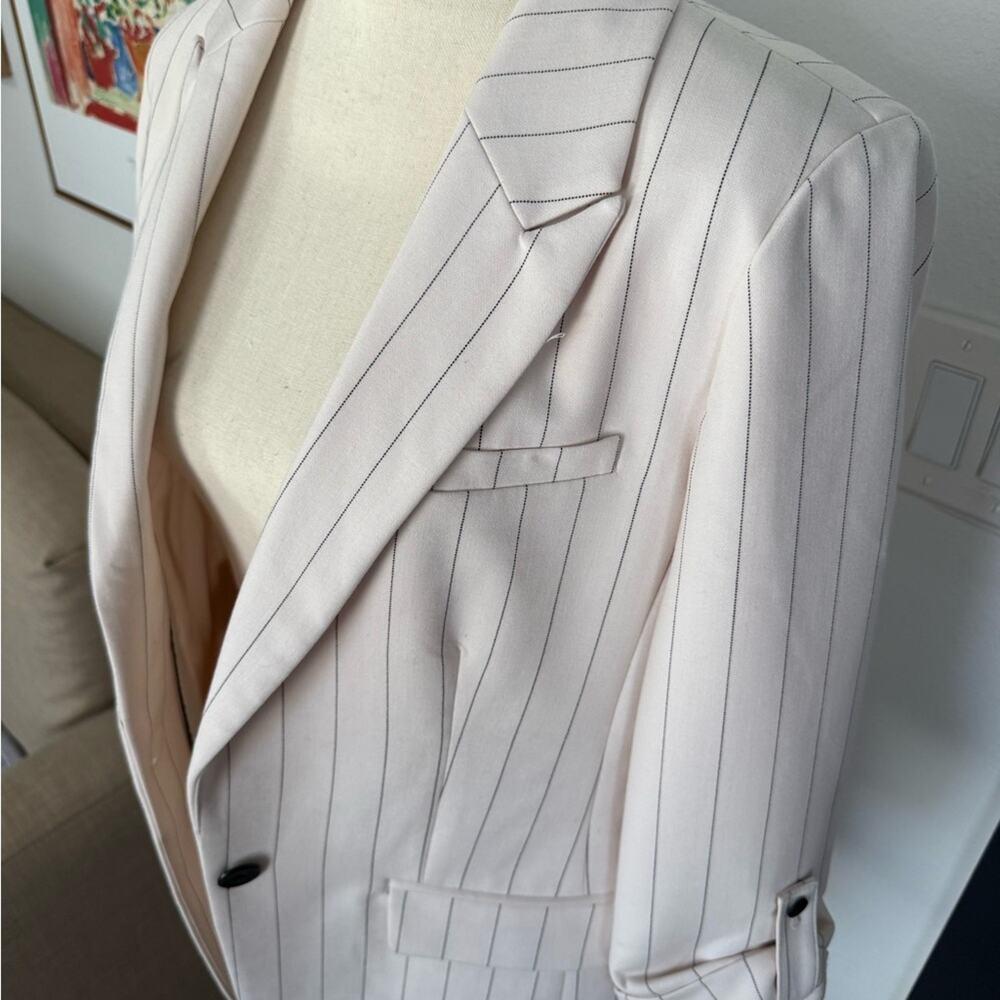 Anthropologie Maeve Striped Roll-Sleeve Blazer Black White Size 8 - Picture 7 of 11